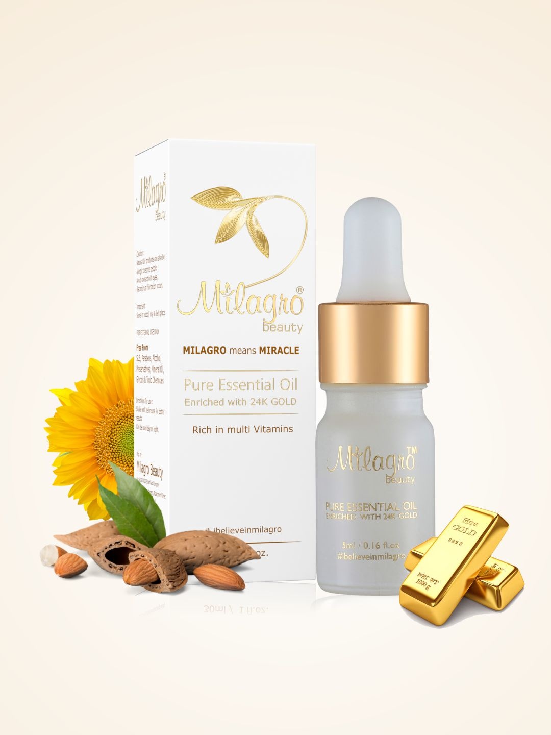 

Milagro beauty Pure Essential Oil with 24K Gold - 5 ml, Transparent