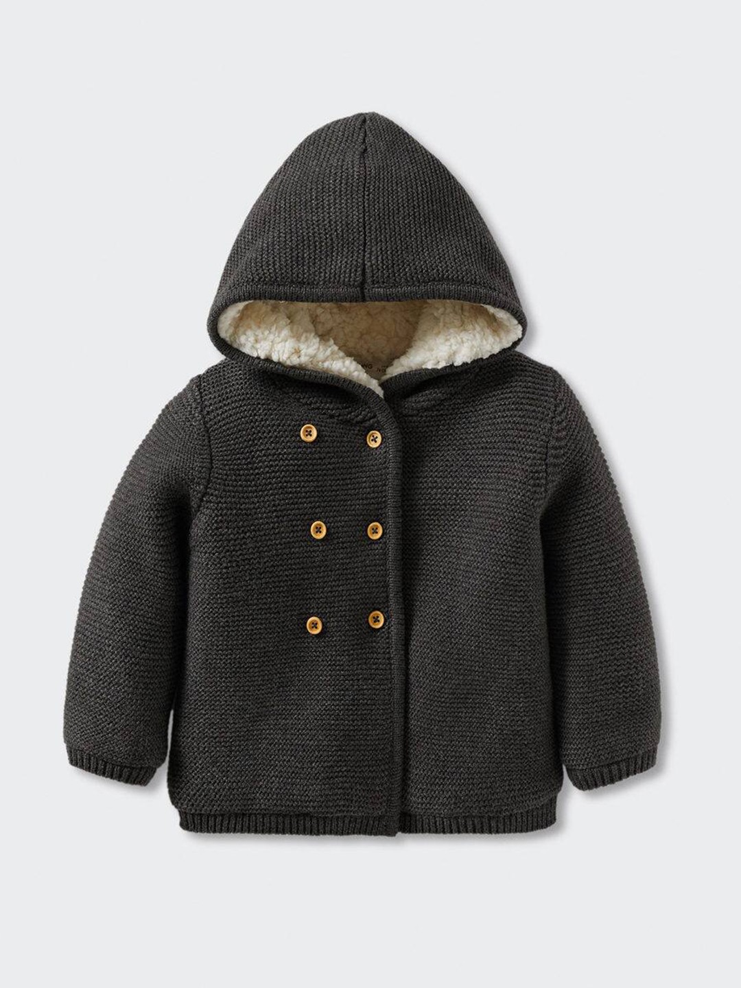 

Mango Kids Charcoal Grey Solid Sustainable Faux Fur Cardigan
