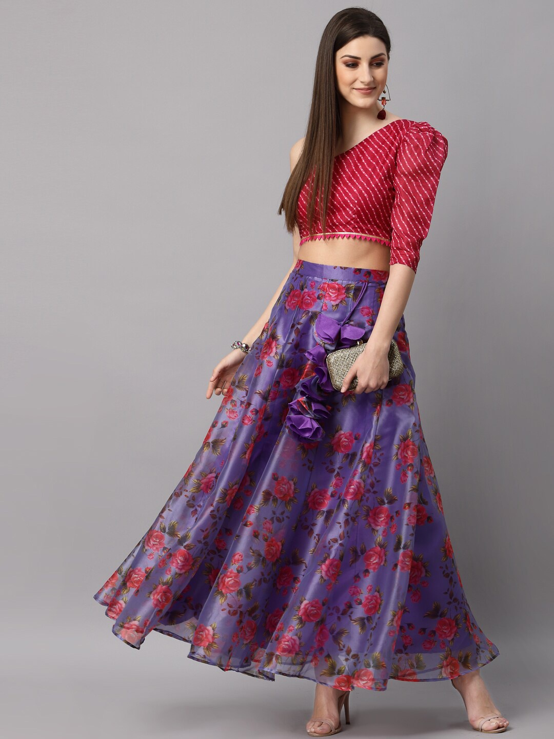 

NEUDIS Purple & Maroon Printed Ready to Wear Lehenga Set