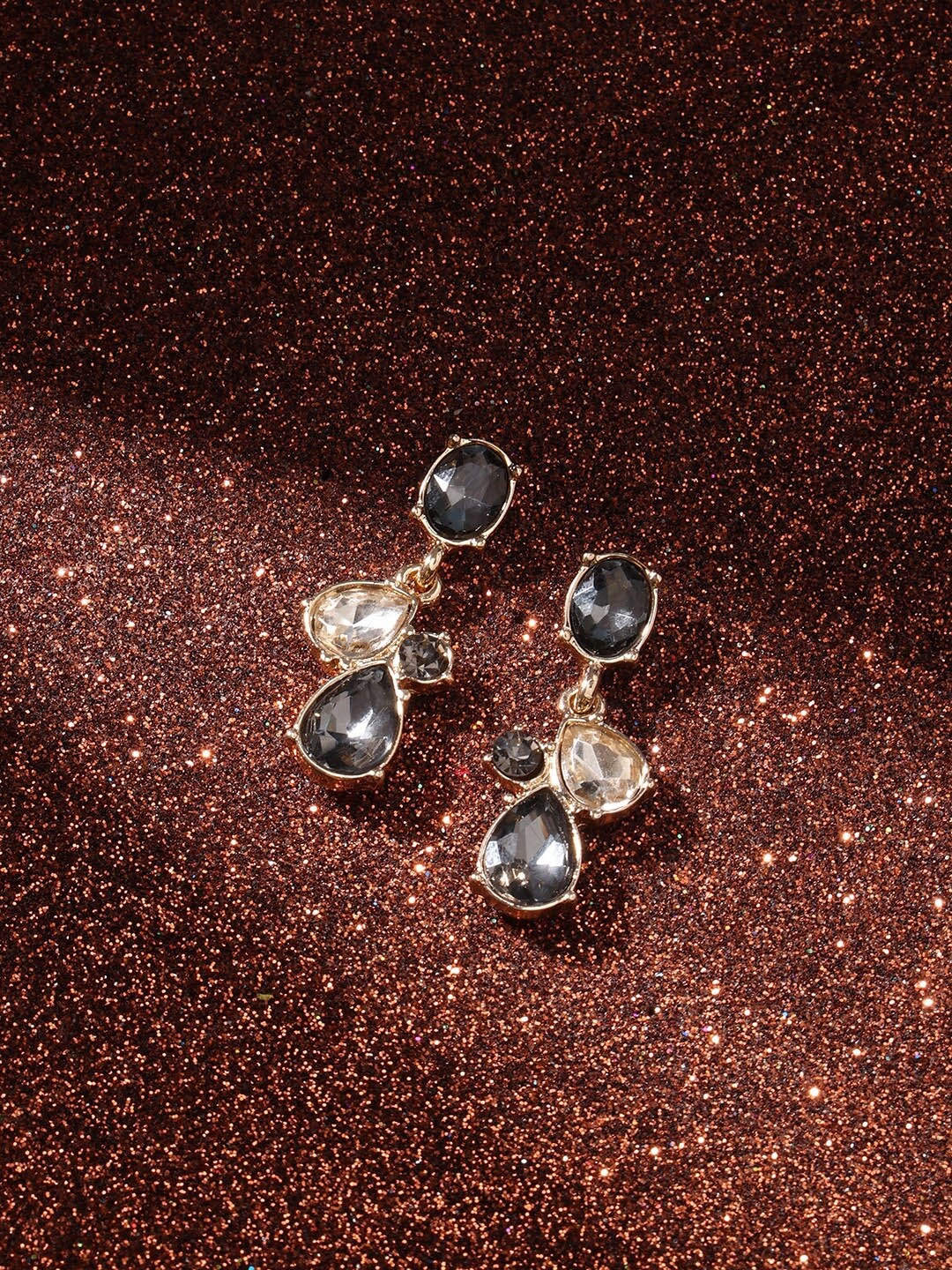 

Accessorize Grey & Gold-Toned Crystals Classic Drop Earrings