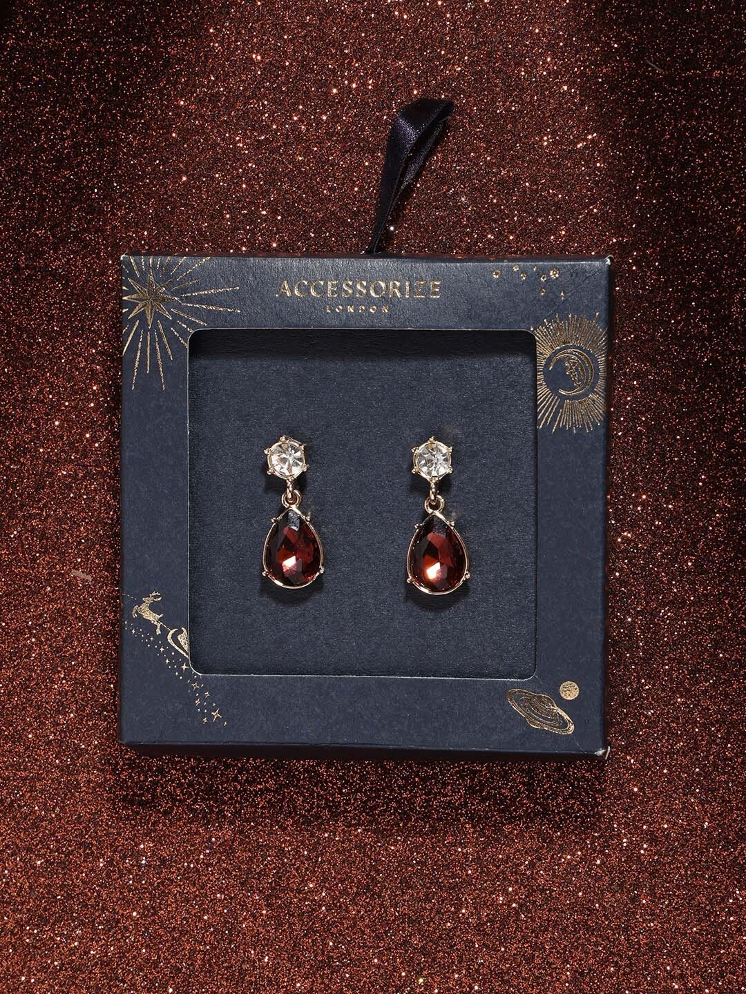 

Accessorize Maroon & White Teardrop Shaped Drop Earrings