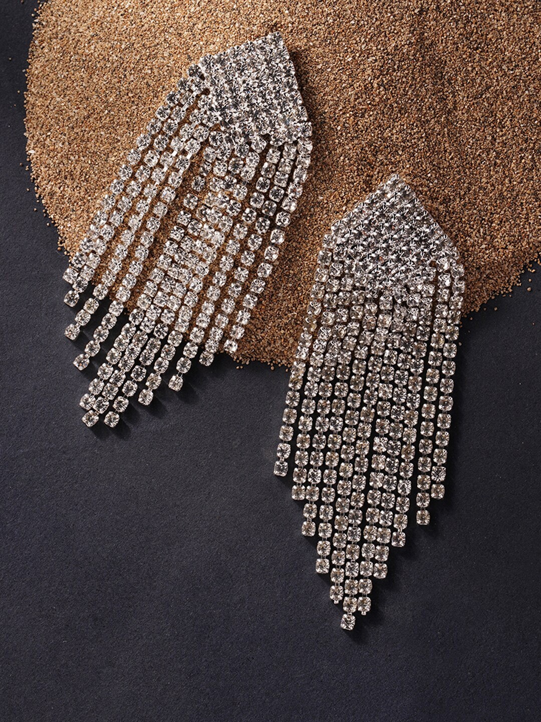 

Accessorize White & Silver-Plated Crystals Tassel Classic Drop Earrings