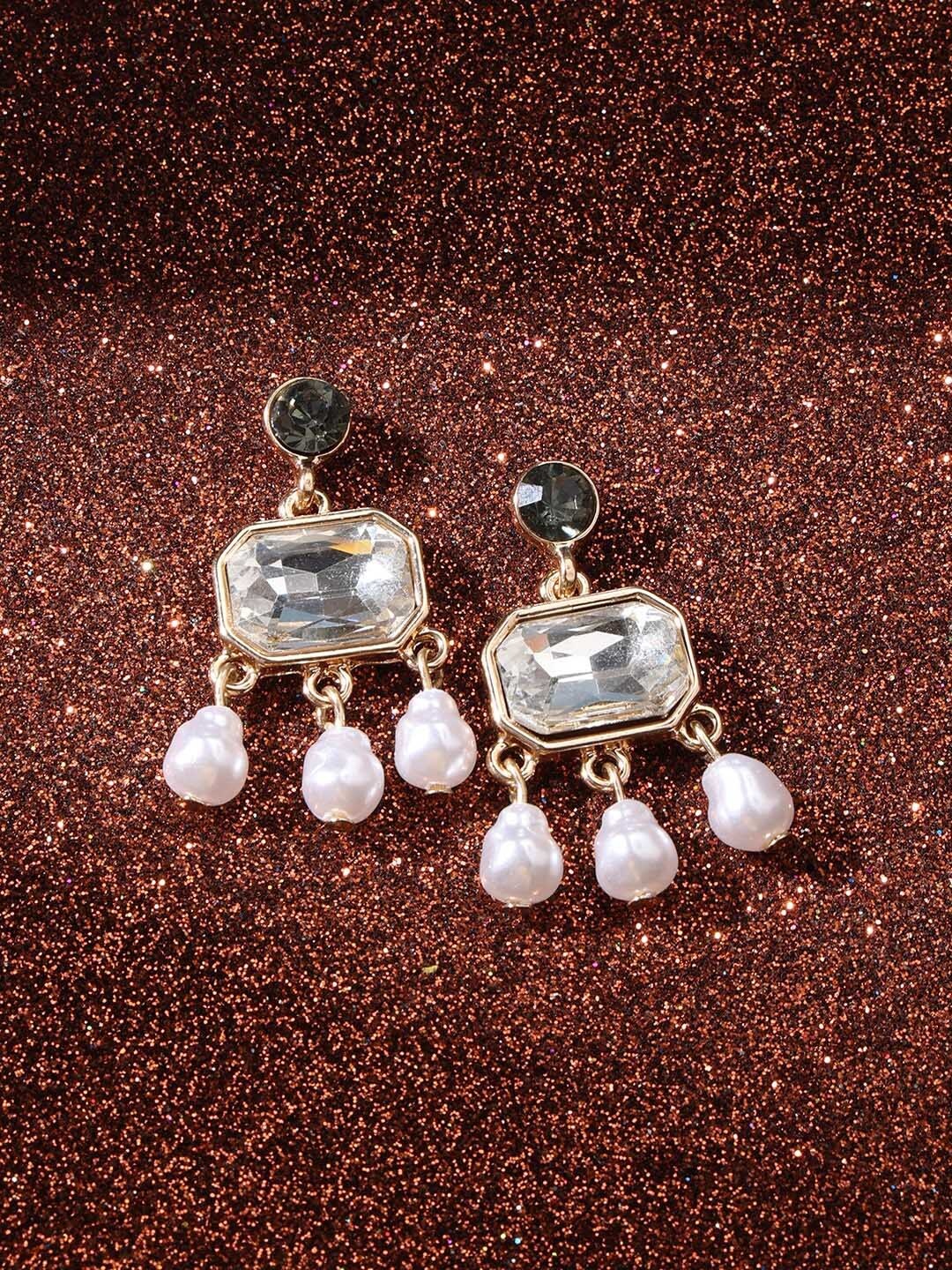 

Accessorize White & Grey Gold-Plated Crystals Classic Drop Earrings