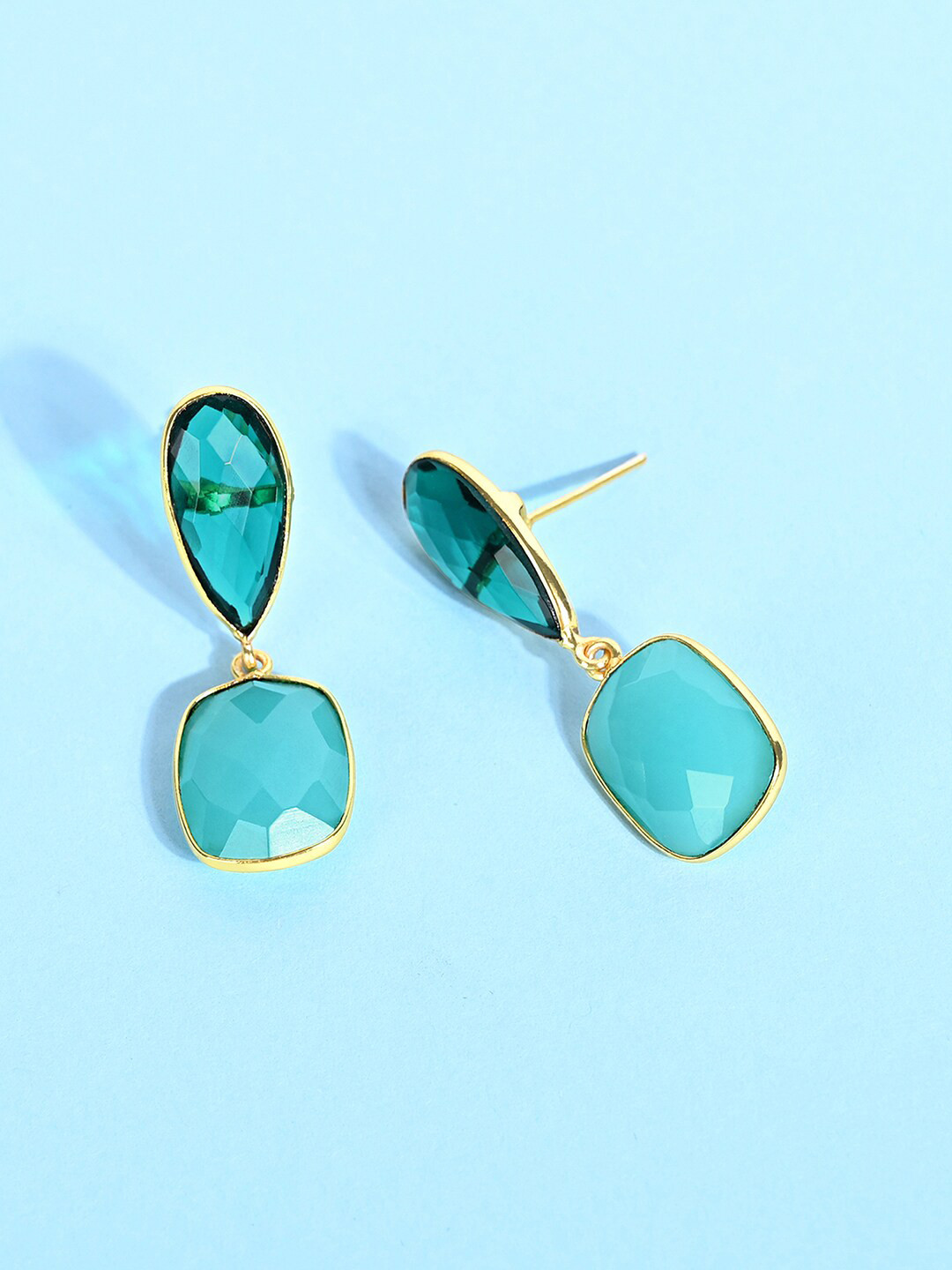 

March by FableStreet Blue Gold Plating Chalcedony And Emerald Quartz Drop Earrings