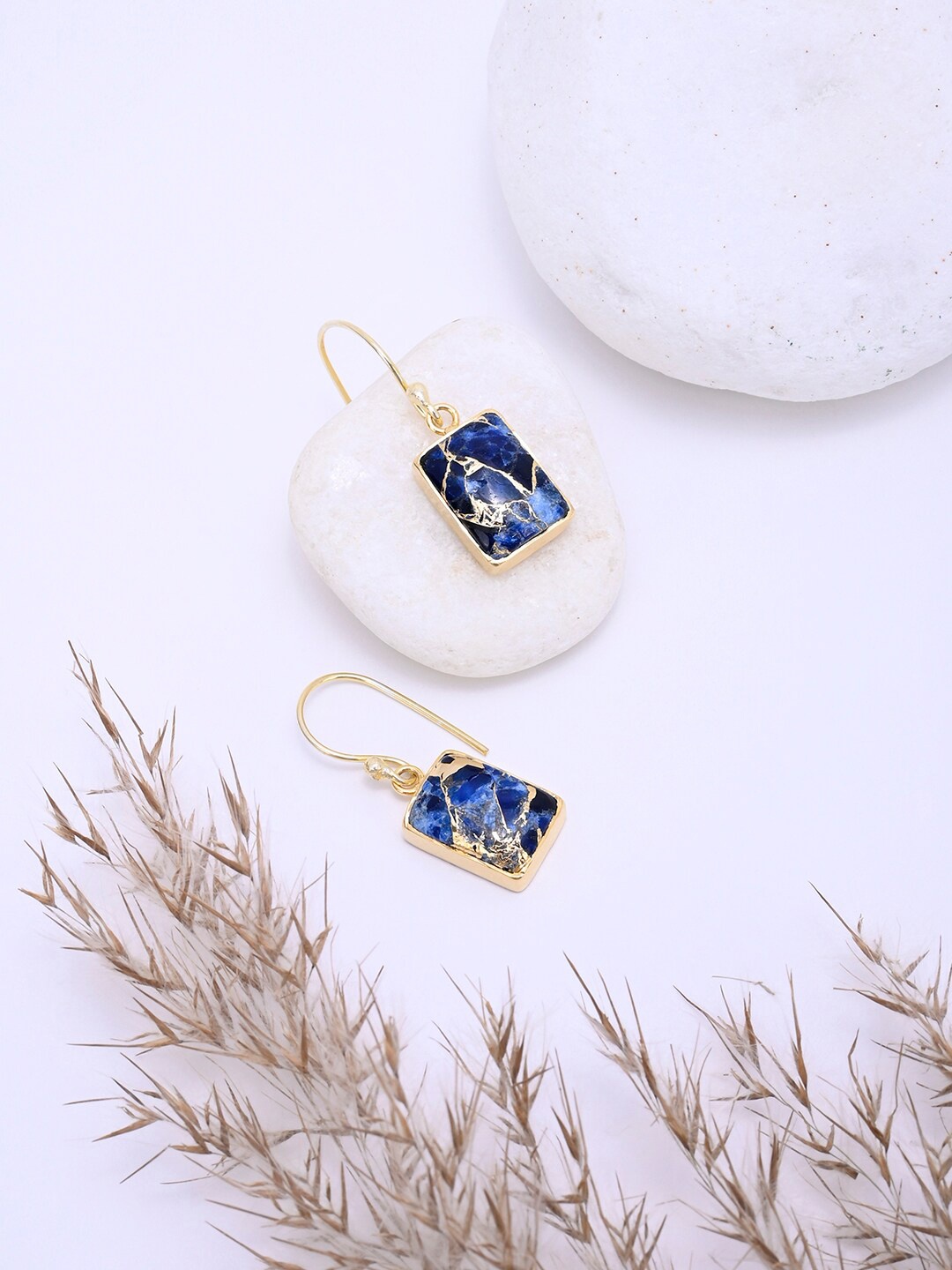 

March by FableStreet Gold-Plating Geometric Apatite Copper Turquoise Drop Earrings