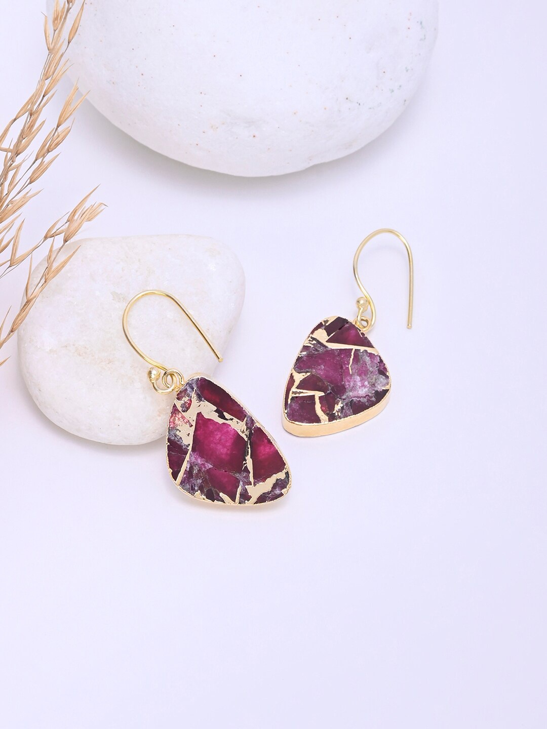 

Mikoto by FableStreet Pink Gold-Plating Contemporary Ruby Copper Turquoise Drop Earrings