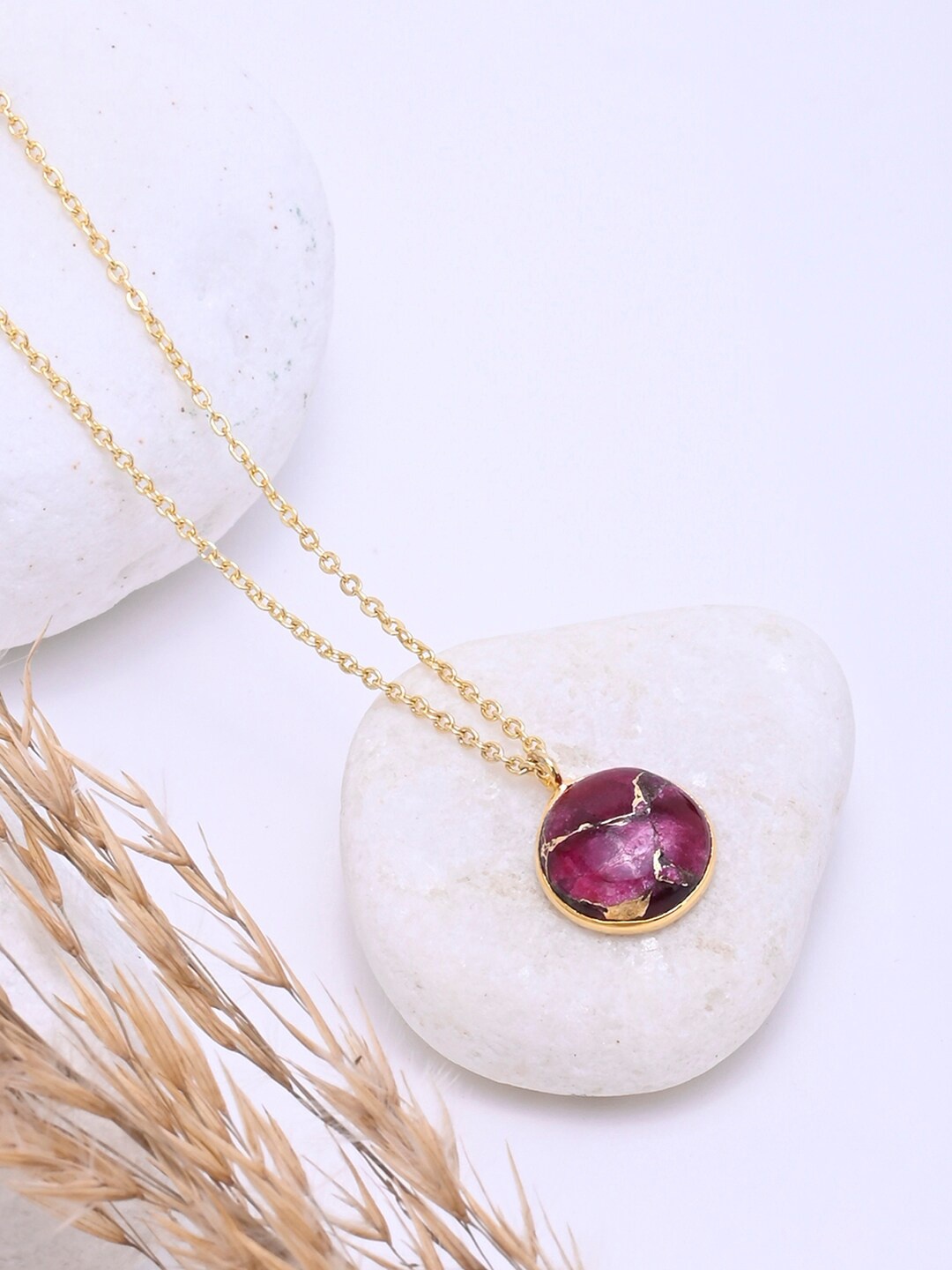 

March by FableStreet Women Gold-Toned & Pink Brass Gold-Plated Necklace