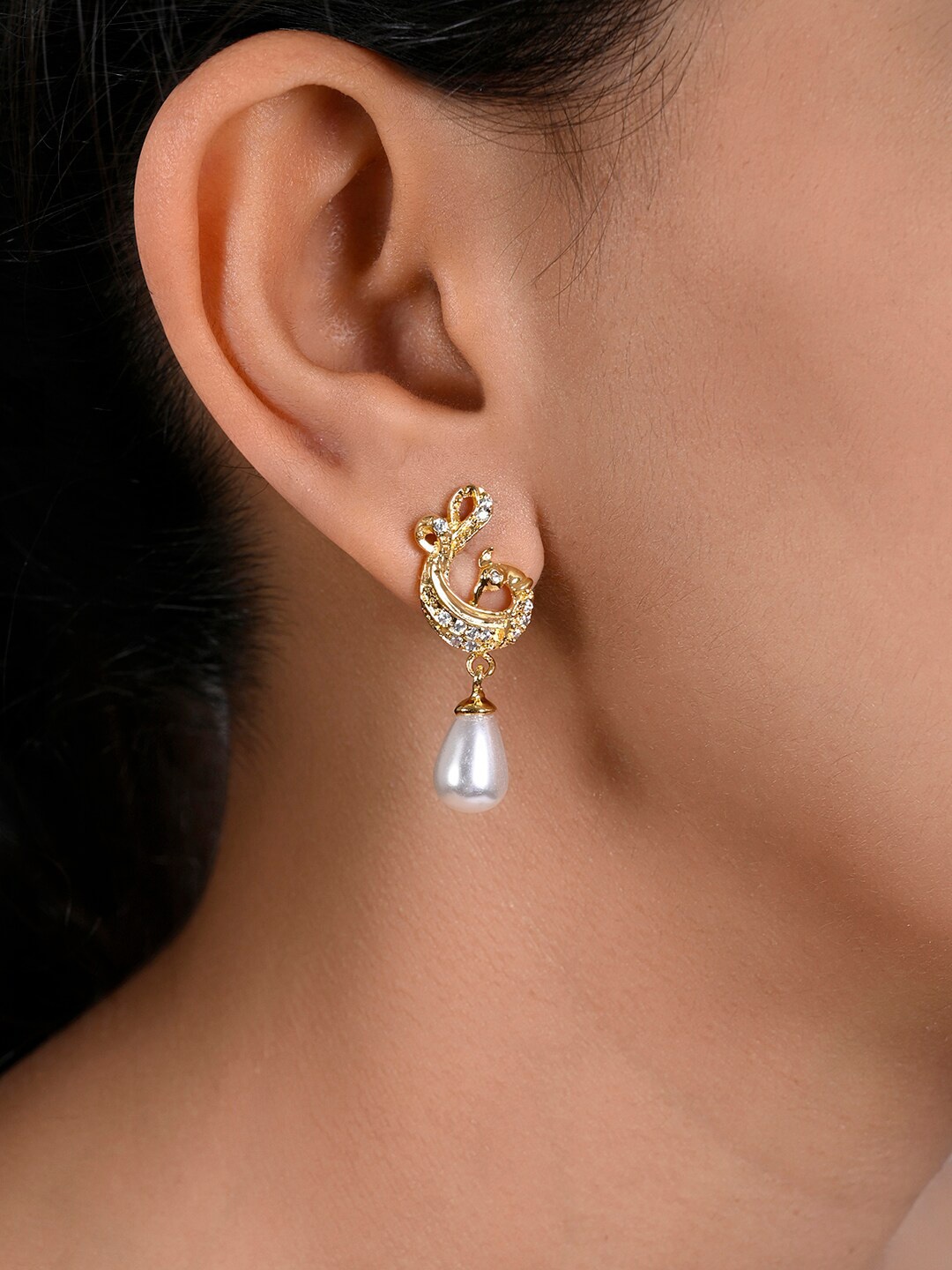 

March by FableStreet White Peacock Shaped Gold-Plating Drop Earrings