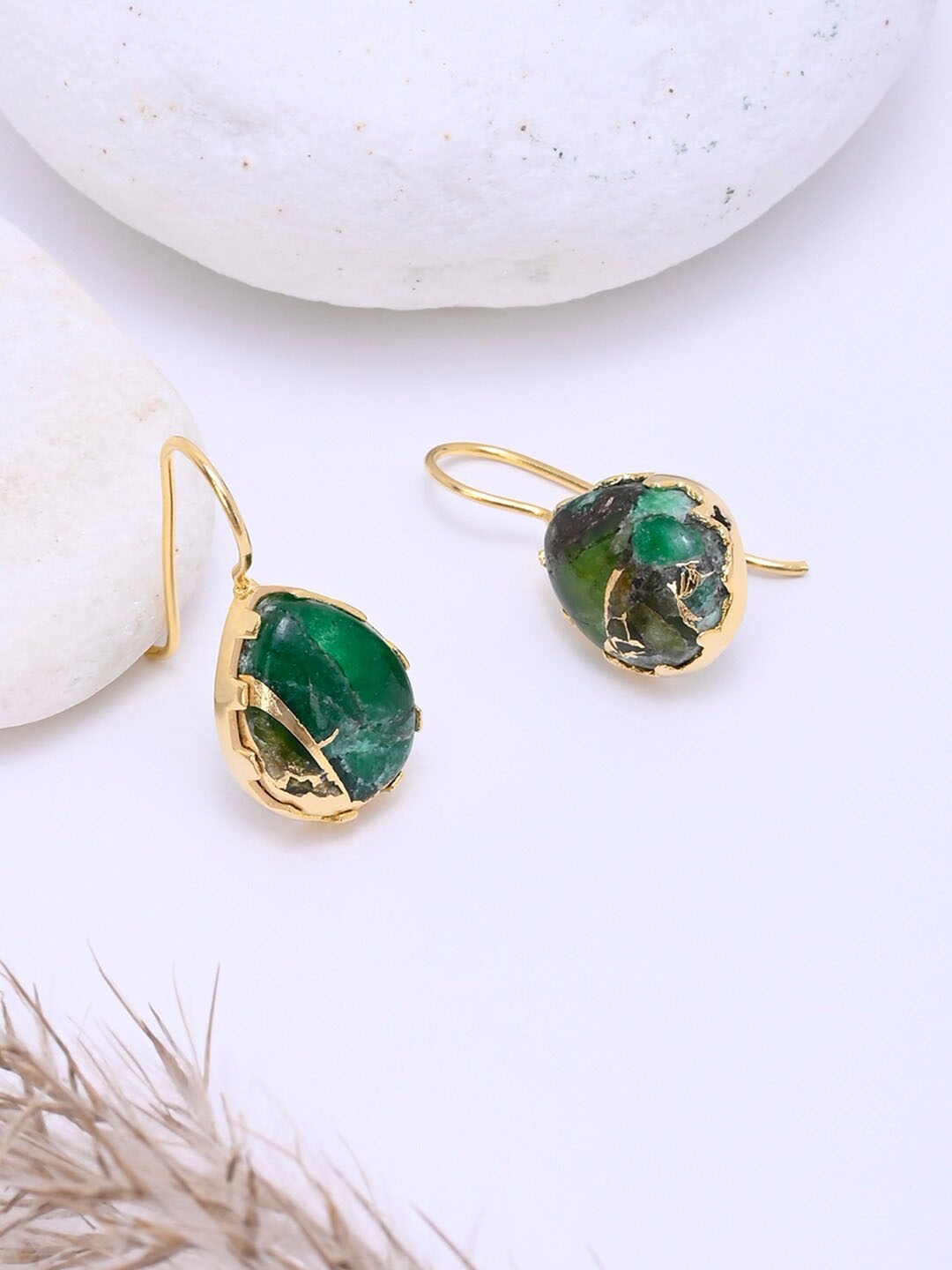 

Mikoto by FableStreet Green Gold-Plating Dyed Emerald Copper Turquoise Drop Earrings