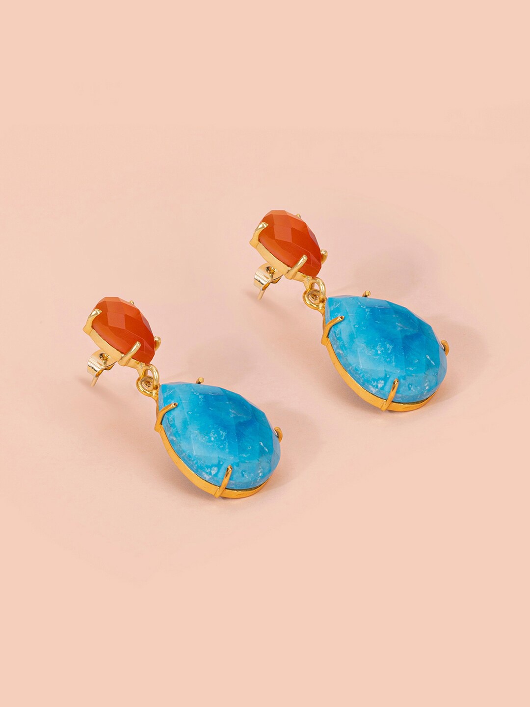 

Mikoto by FableStreet Turquoise Blue Turquoise And Carnelian Gold Plating Drop Earrings