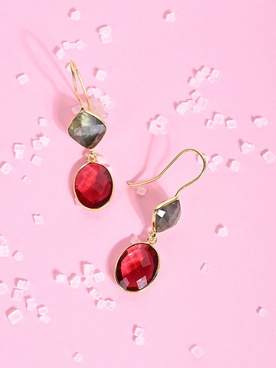

Mikoto by FableStreet Red Tourmaline Quartz And Labradorite Gold Plating Drop Earrings