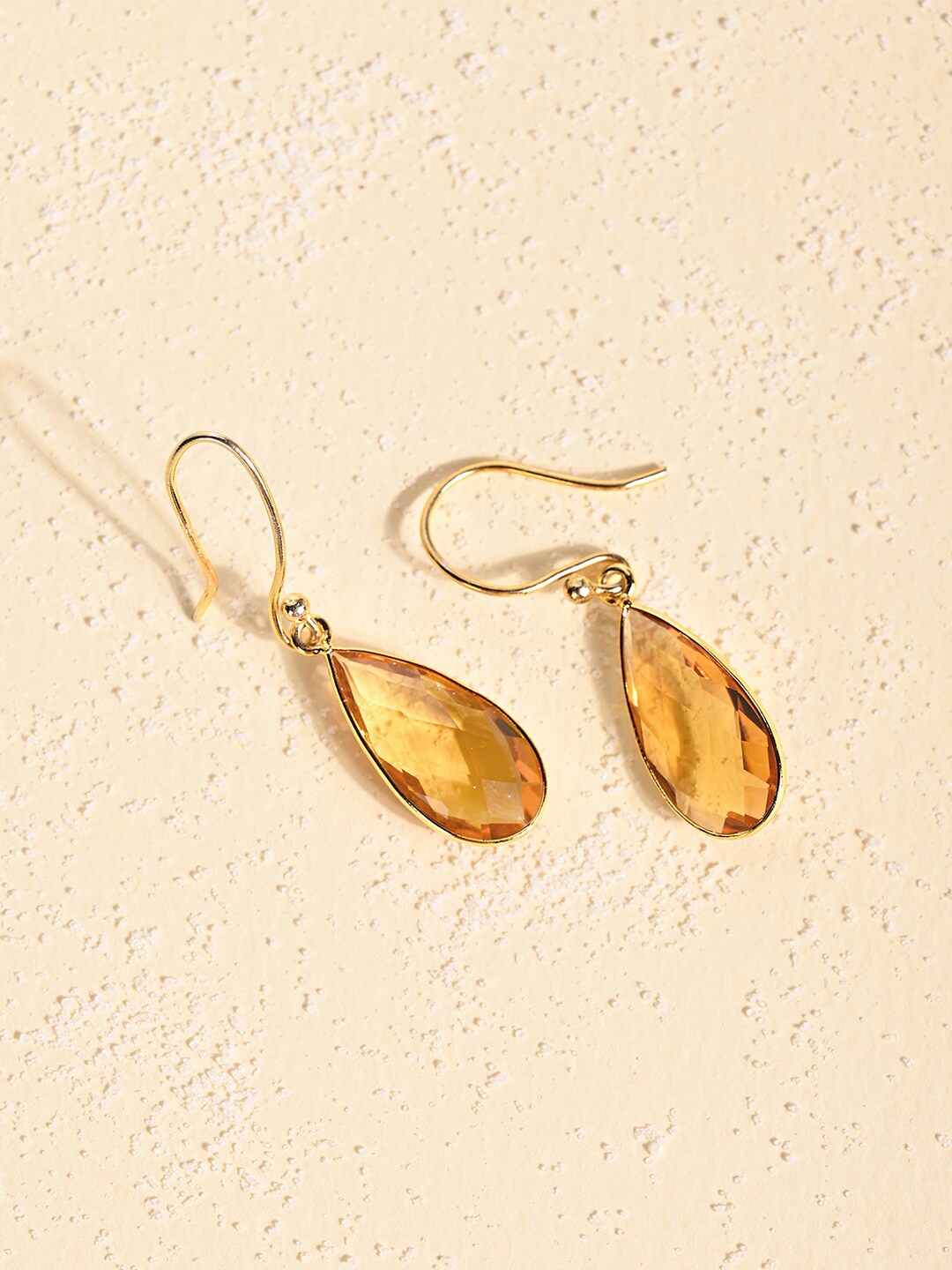 

Mikoto by FableStreet Yellow Teardrop Shaped Citrine Quartz Gold Plating Drop Earrings