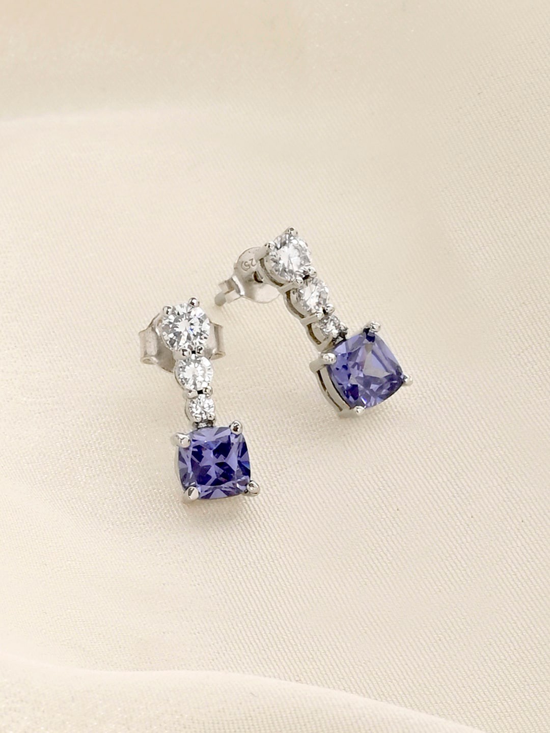 

March by FableStreet 925 Sterling Silver Rhodium- Tanzanite Plating Drop Earrings