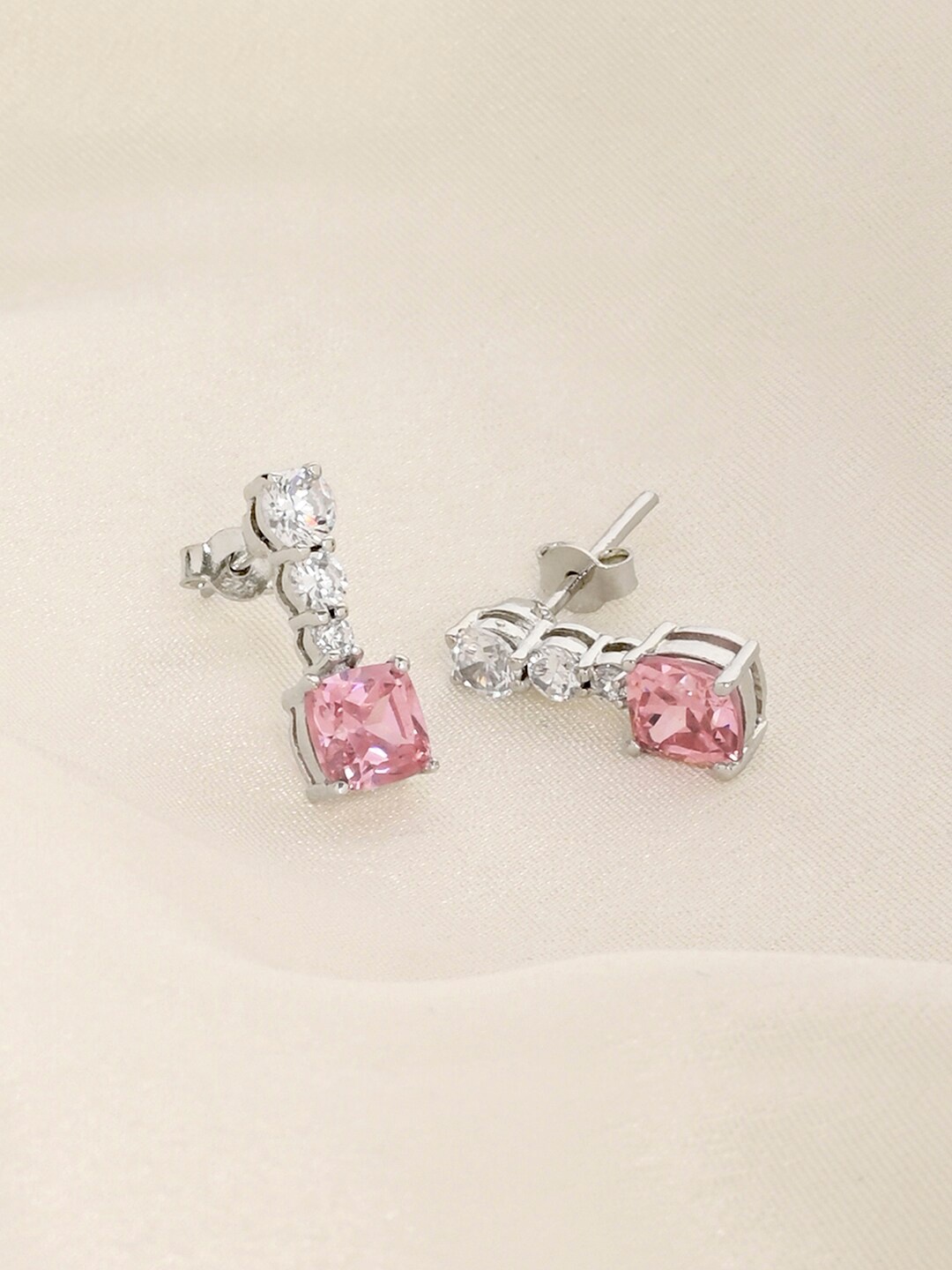 

March by FableStreet 925 Sterling Silver Rhodium- Pink Plated Studs Earrings