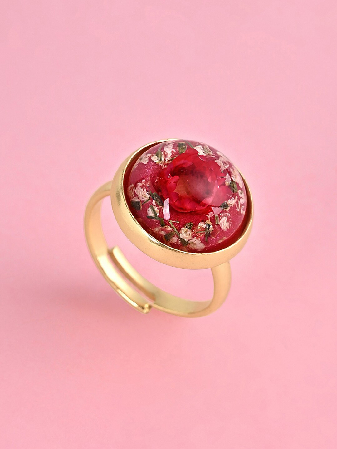 

March by FableStreet Women Gold-Plated Red Adjustable Finger Ring