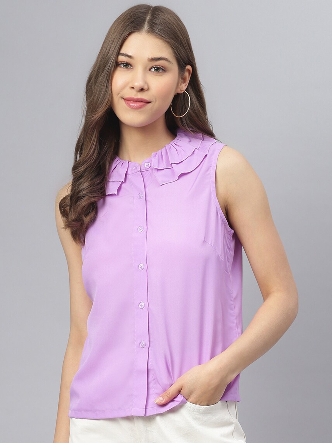 

DEEBACO Women Lavender Relaxed Casual Shirt