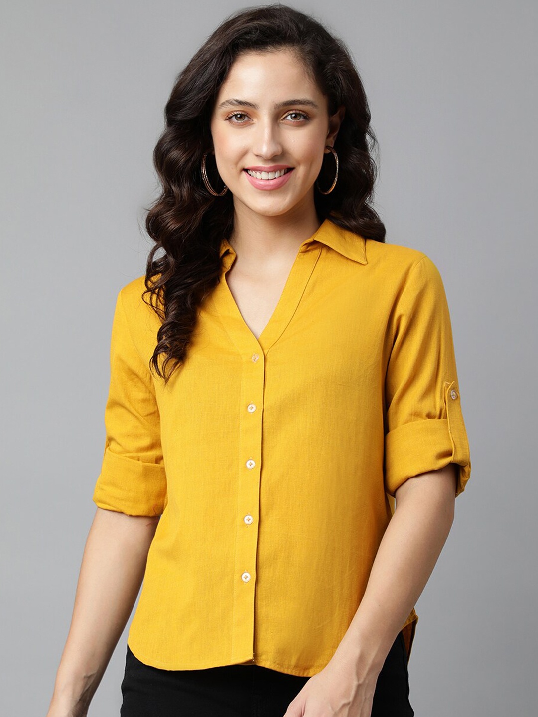 

DEEBACO Women Yellow Premium Cotton Casual Shirt