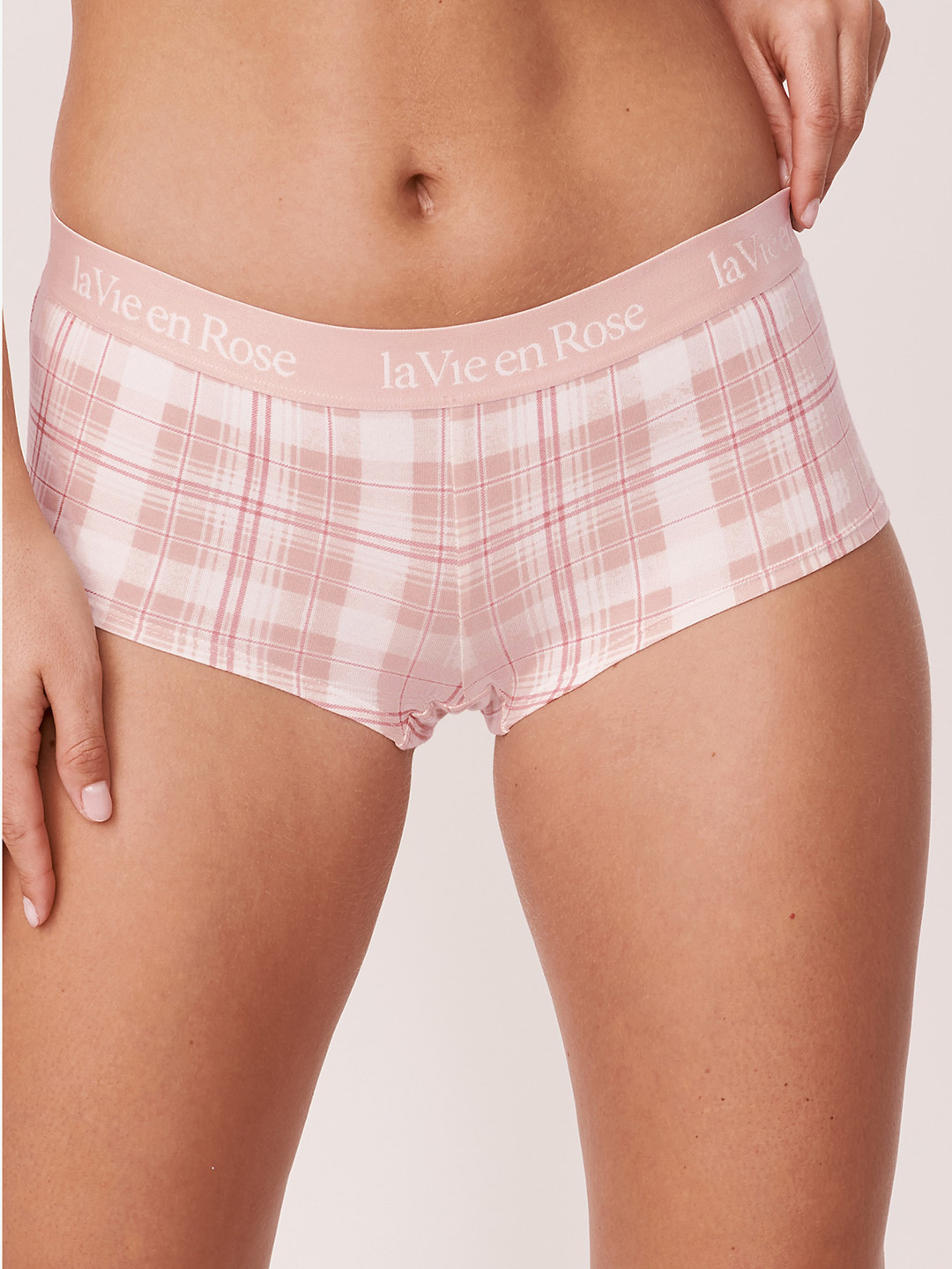 

La Vie en Rose Women Pink Checked Cotton Boyshort Briefs