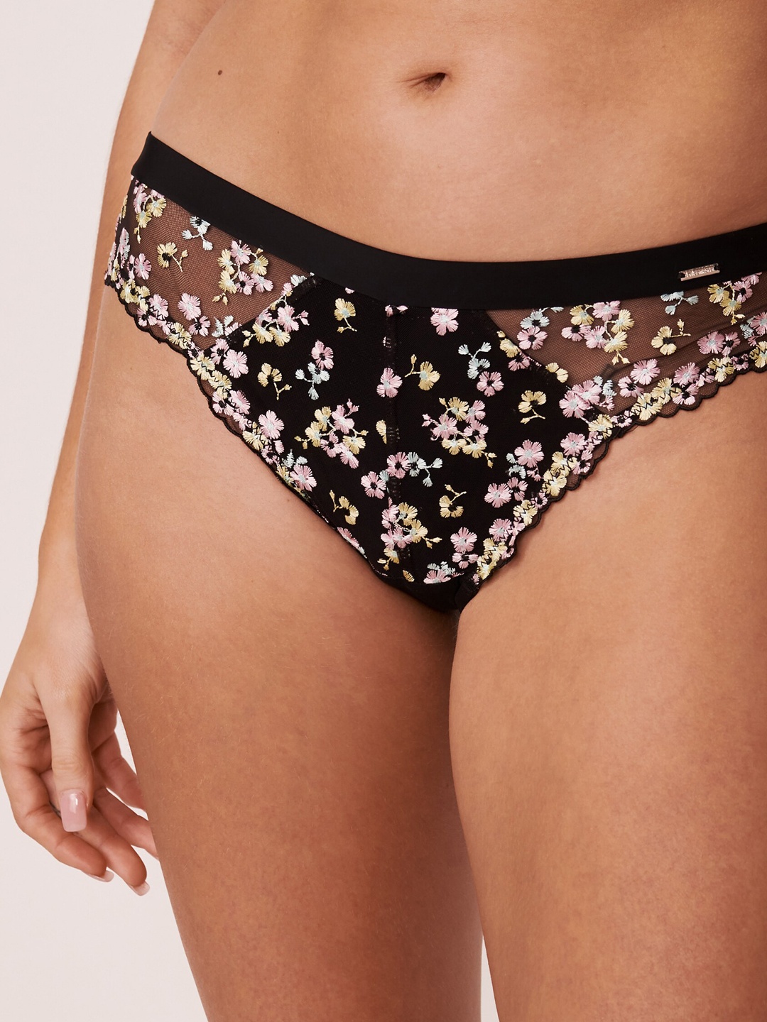 

La Vie en Rose Women Black Embroidered Lace Bikini Briefs