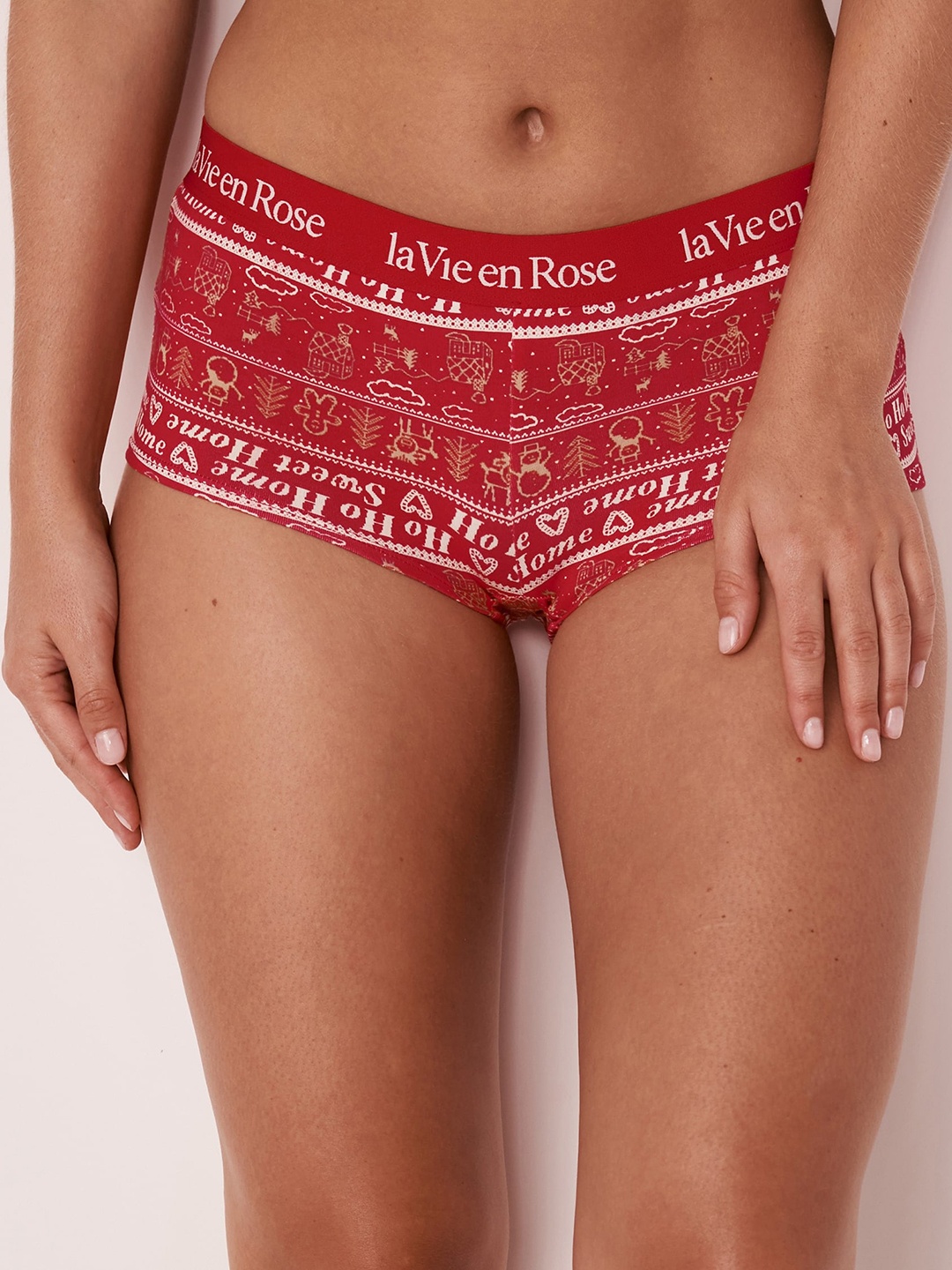 

La Vie en Rose Women Red Printed Cotton Boy Shorts Brief