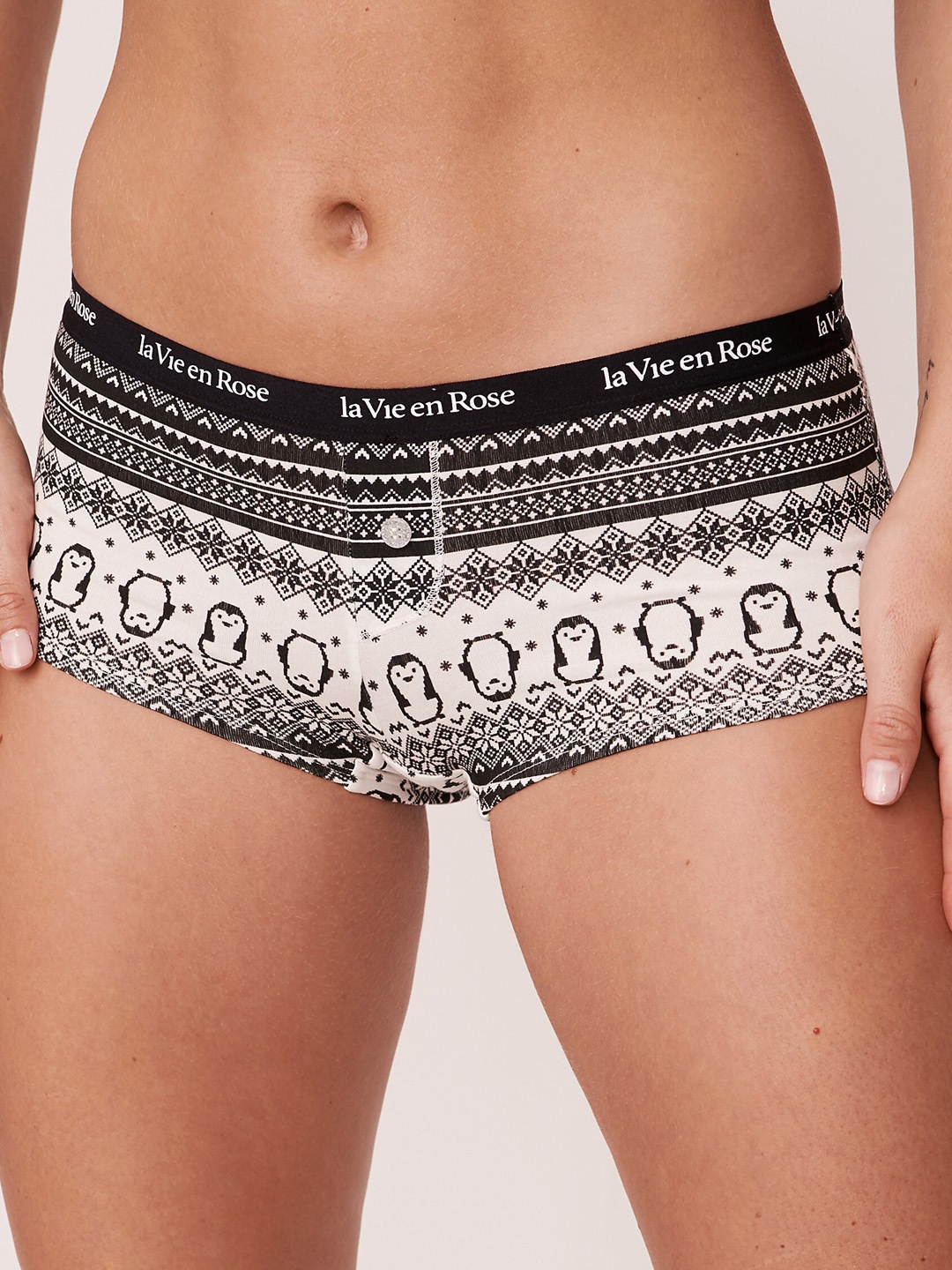 

La Vie en Rose Women Black And White Printed Cotton Boy-Shorts Briefs