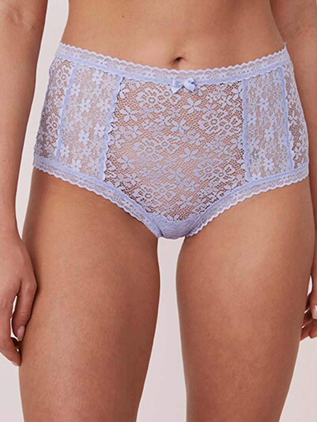 

La Vie en Rose Women Blue Solid High-Rise Lace Bikini Briefs