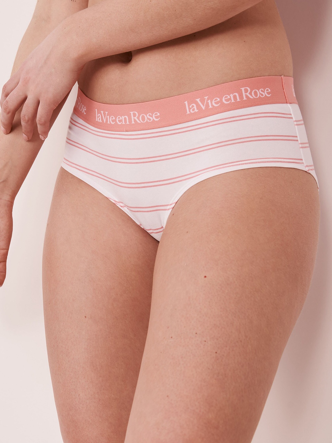 

La Vie en Rose Women White & Pink Striped Cotton Hipster Briefs