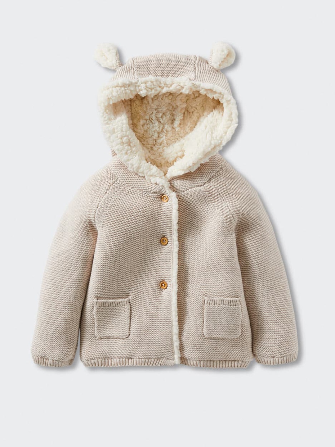 

Mango Kids Beige Solid Sustainable Faux Fur Cardigan