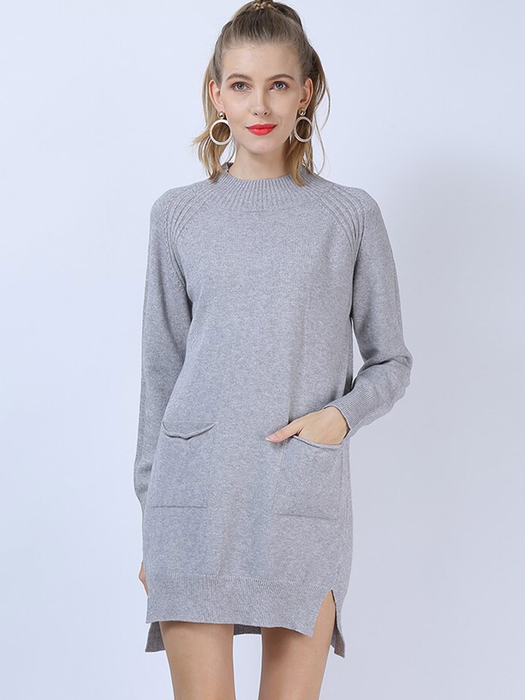 

JC Collection Grey Solid Mini Jumper Dress