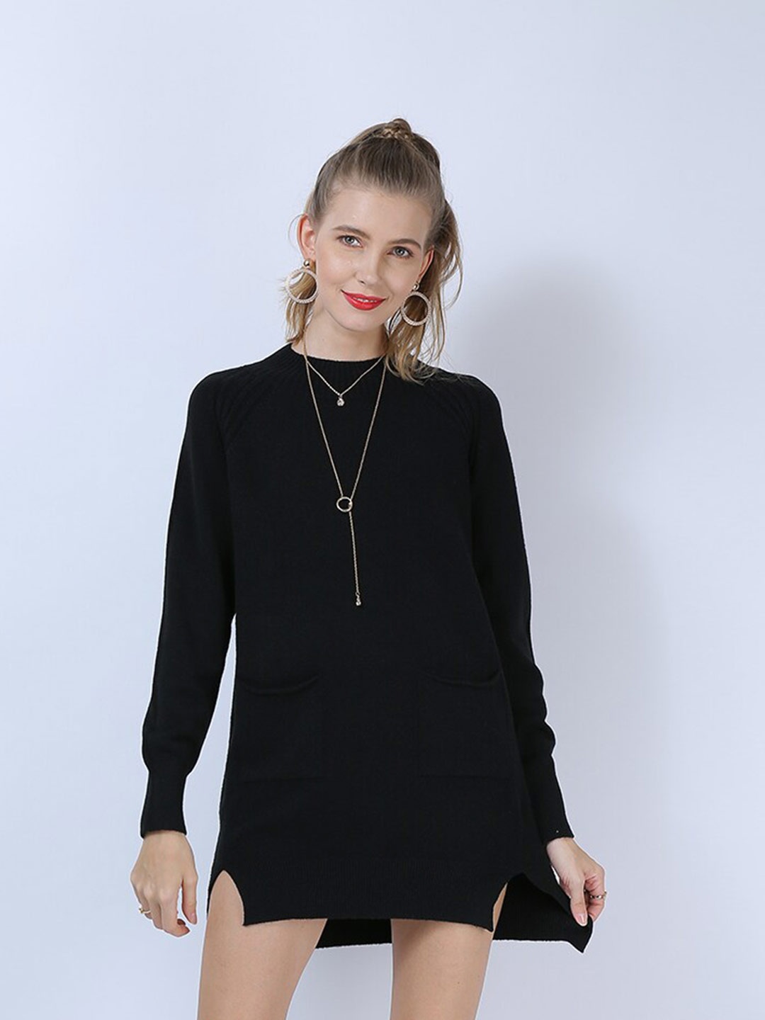 

JC Collection Black Solid Mini Jumper Dress