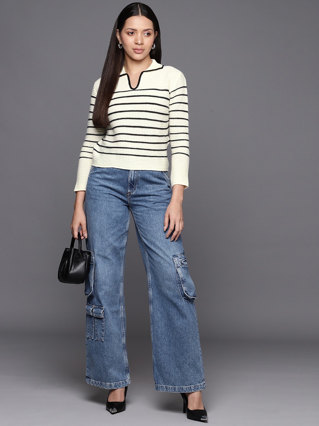 

JC Collection Striped Pullover, White