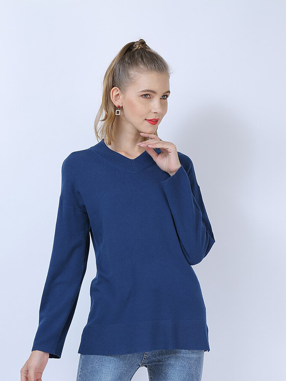 

JC Collection Women Blue Pullover Sweater
