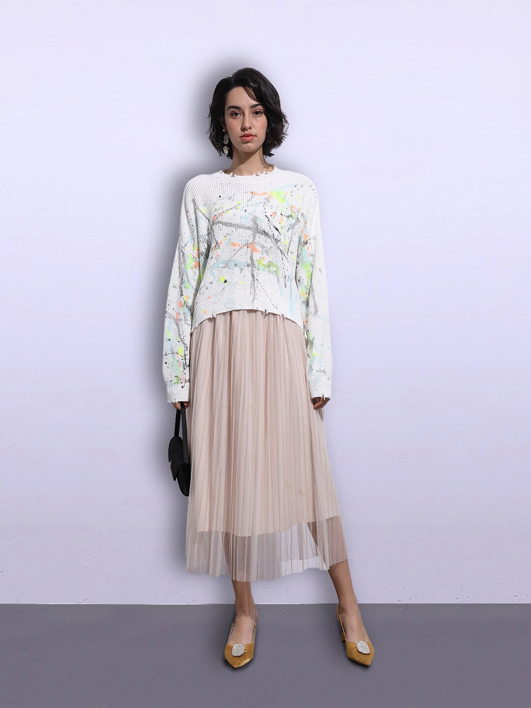 

JC Collection Women Off White Printed Pullover Sweater