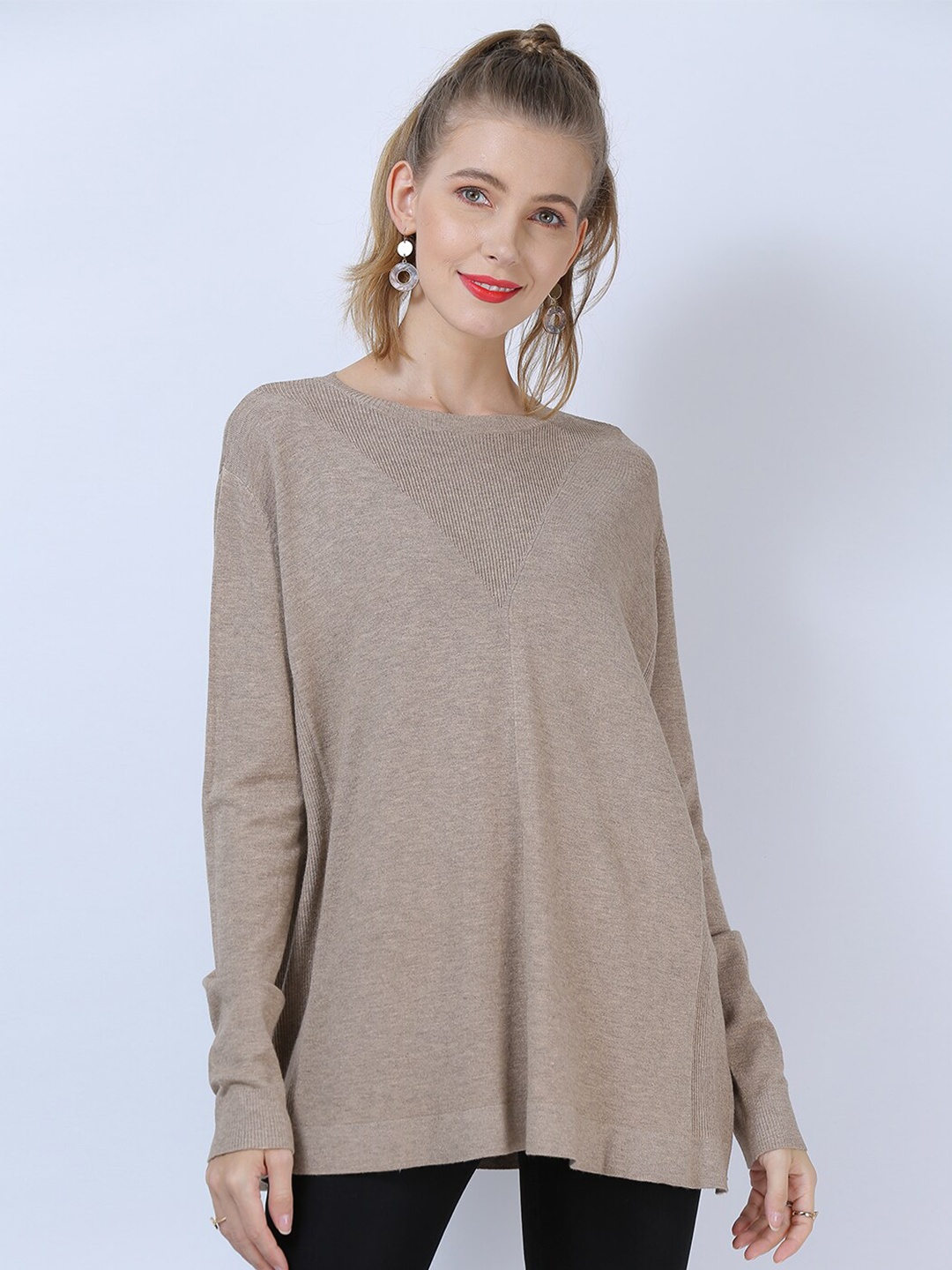 

JC Collection Women Coffee Brown Longline Pullover Sweater