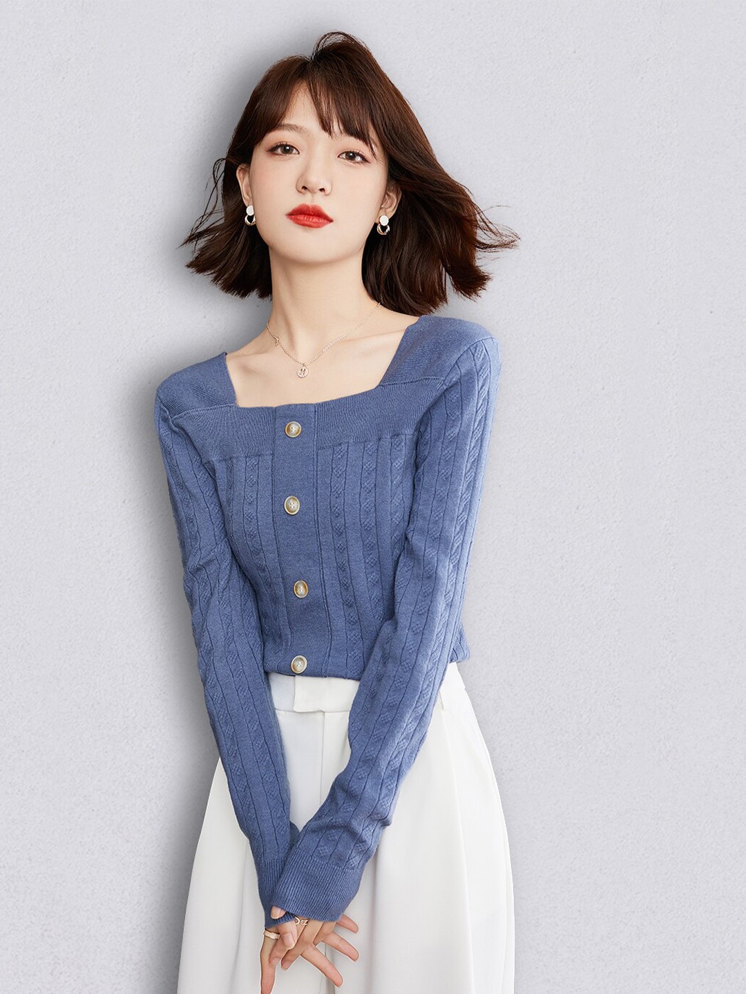 

JC Collection Women Blue Cable Knit Cardigan Sweater