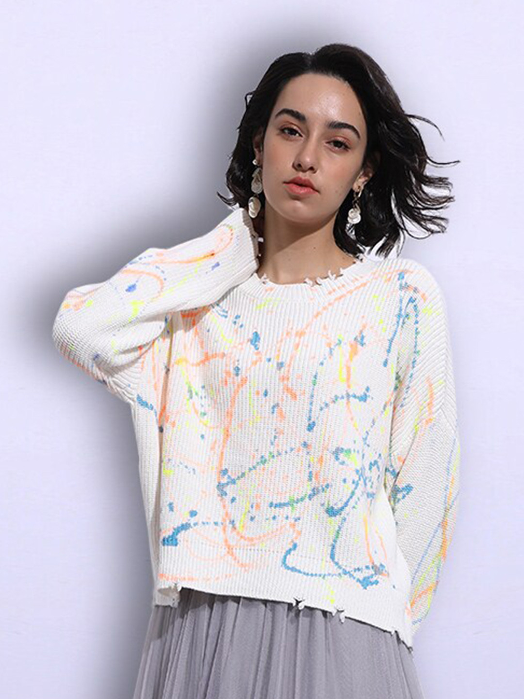 

JC Collection Women White & Blue Printed Pullover