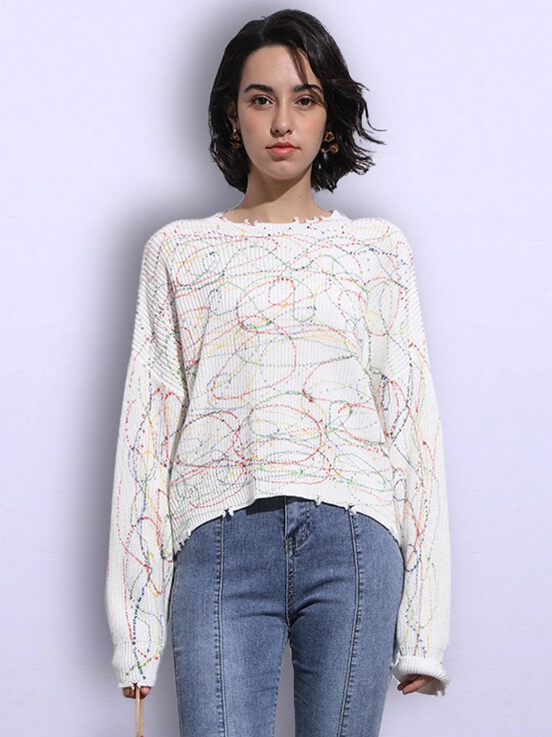 

JC Collection Women White & Black Printed Pullover