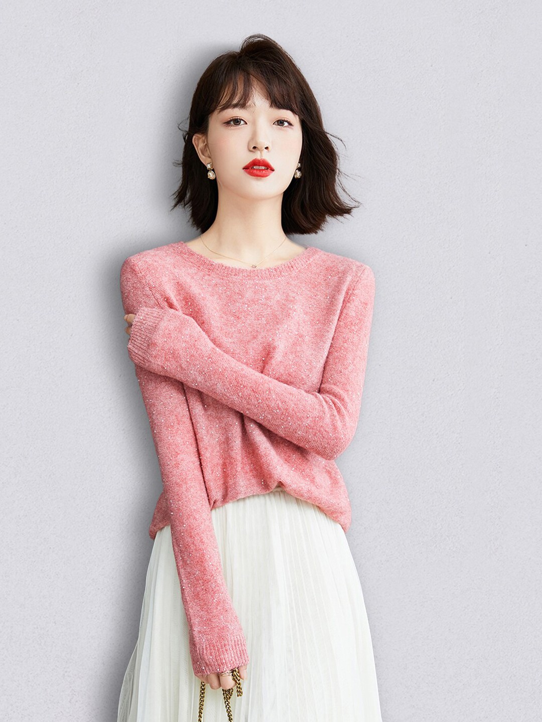 

JC Collection Women Pink & White Pullover