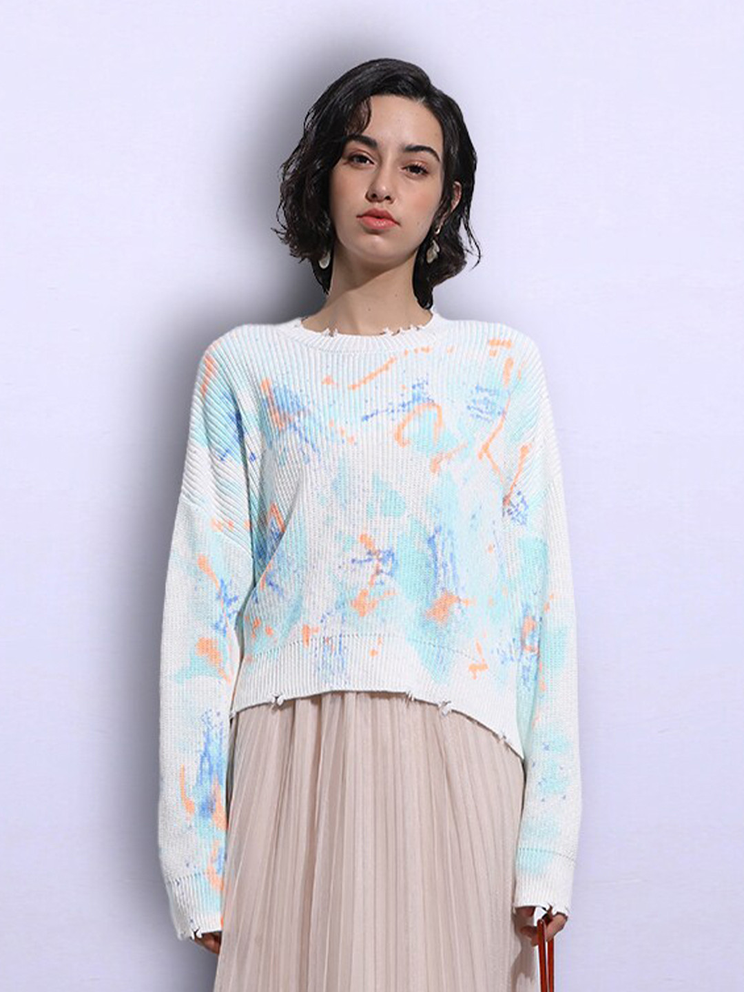 

JC Collection Women White & Blue Printed Pullover