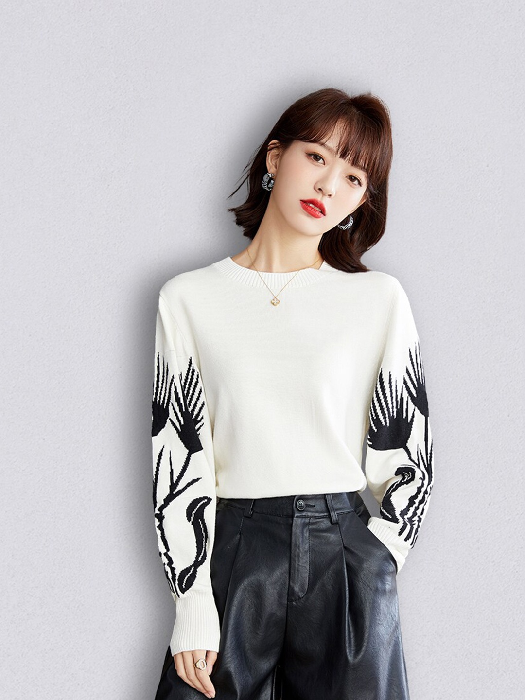 

JC Collection Women White & Black Printed Pullover