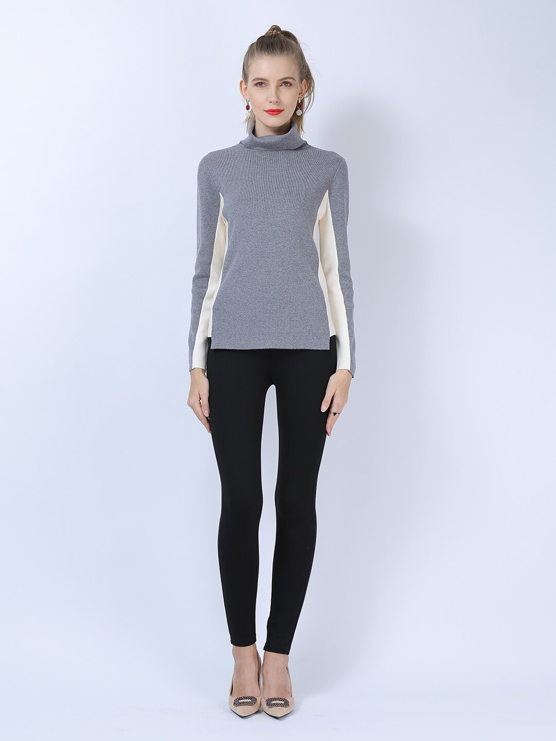 

JC Collection Women Grey & White Pullover