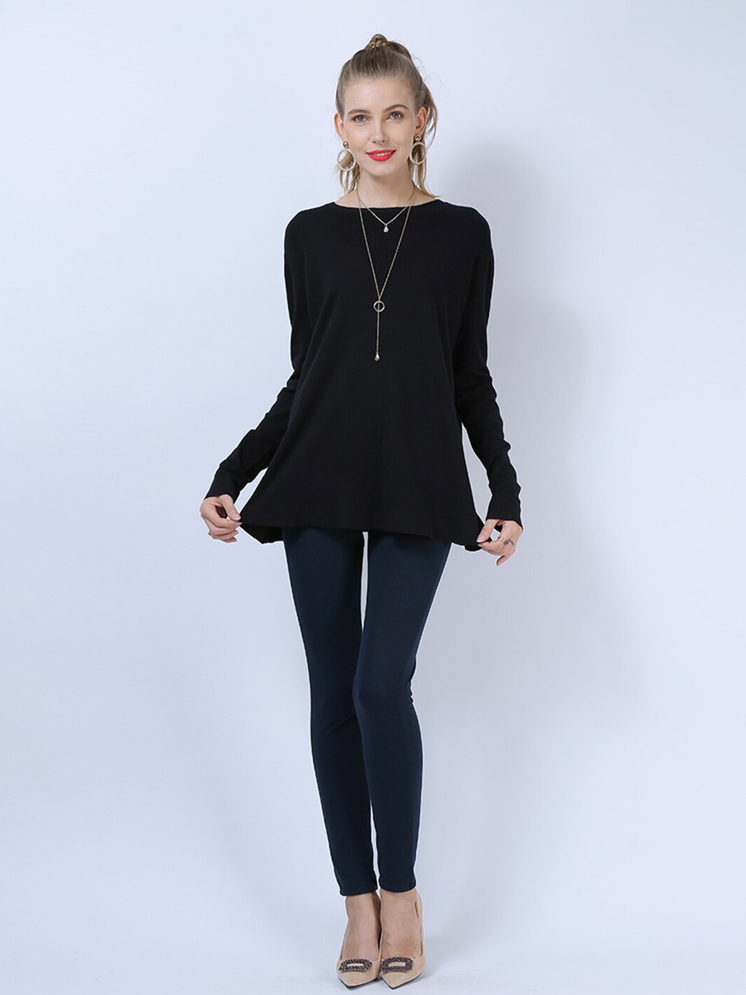 

JC Collection Women Black Longline Pullover