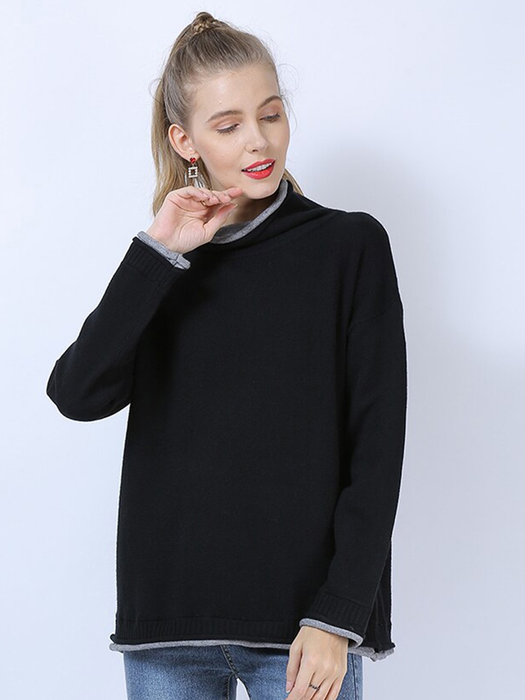 

JC Collection Women Black & Grey Pullover