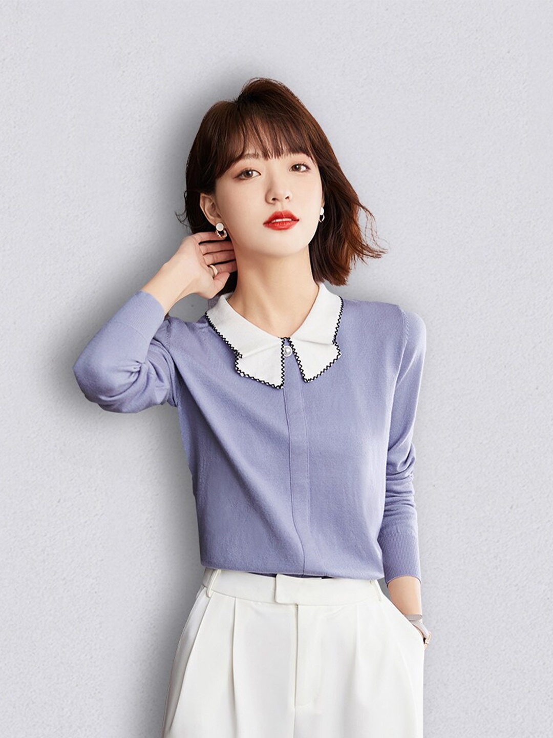

JC Collection Women Purple & White Pullover