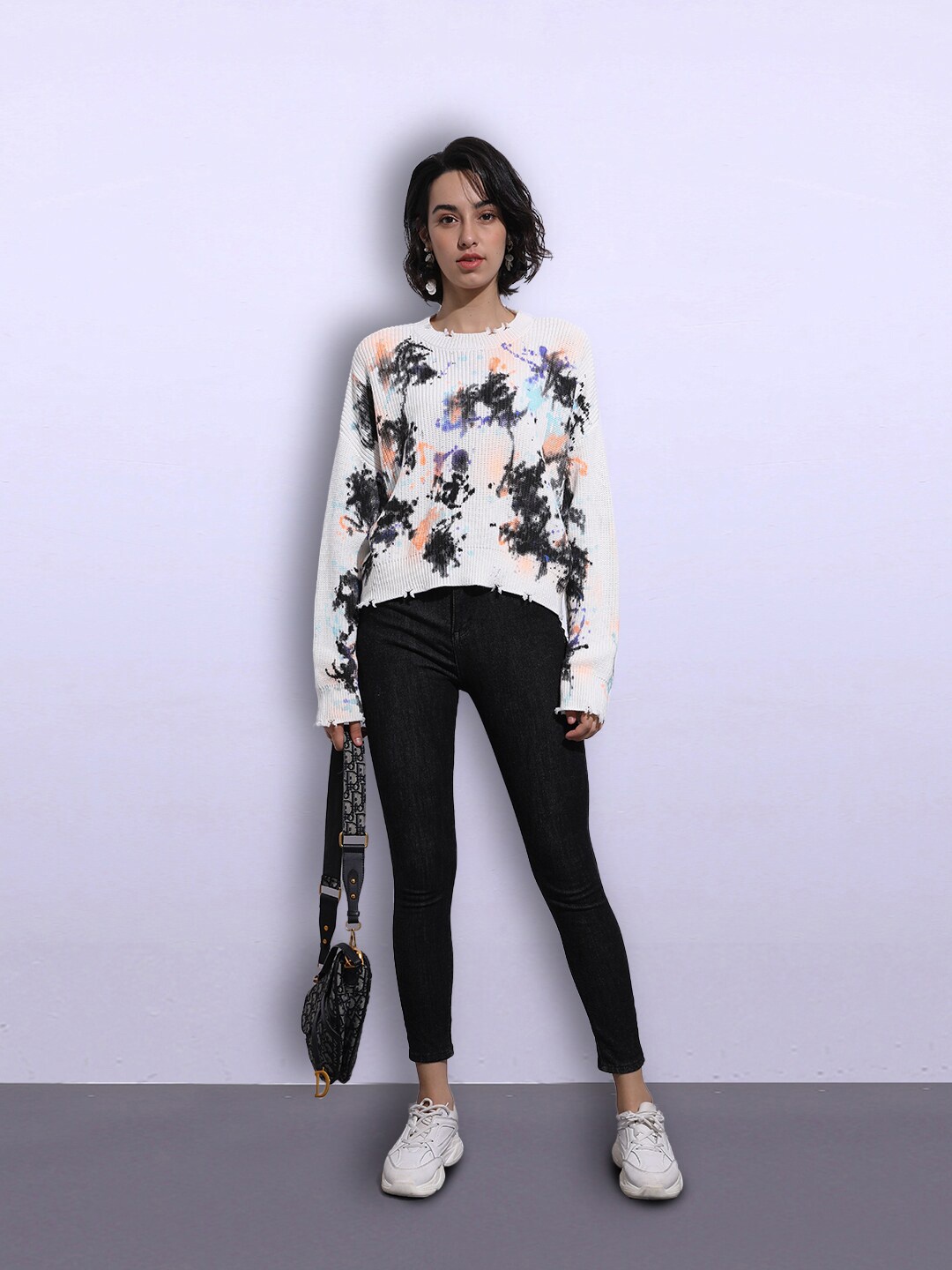 

JC Collection Women White & Black Pullover
