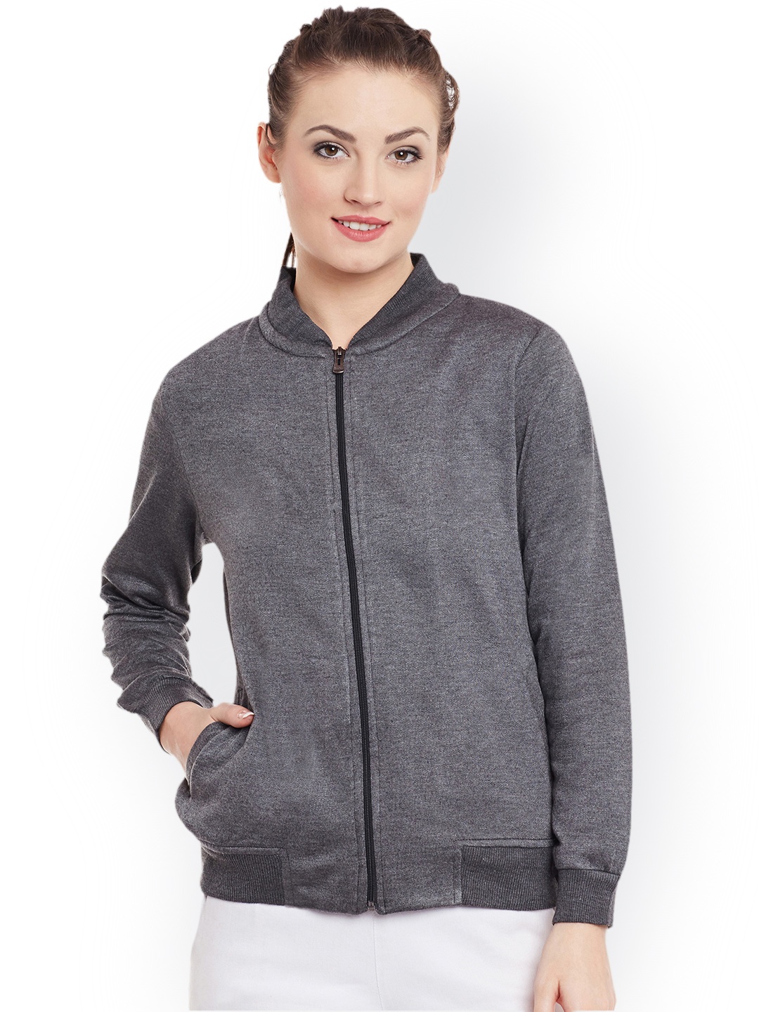 

Belle Fille Women Grey Solid Bomber Jacket