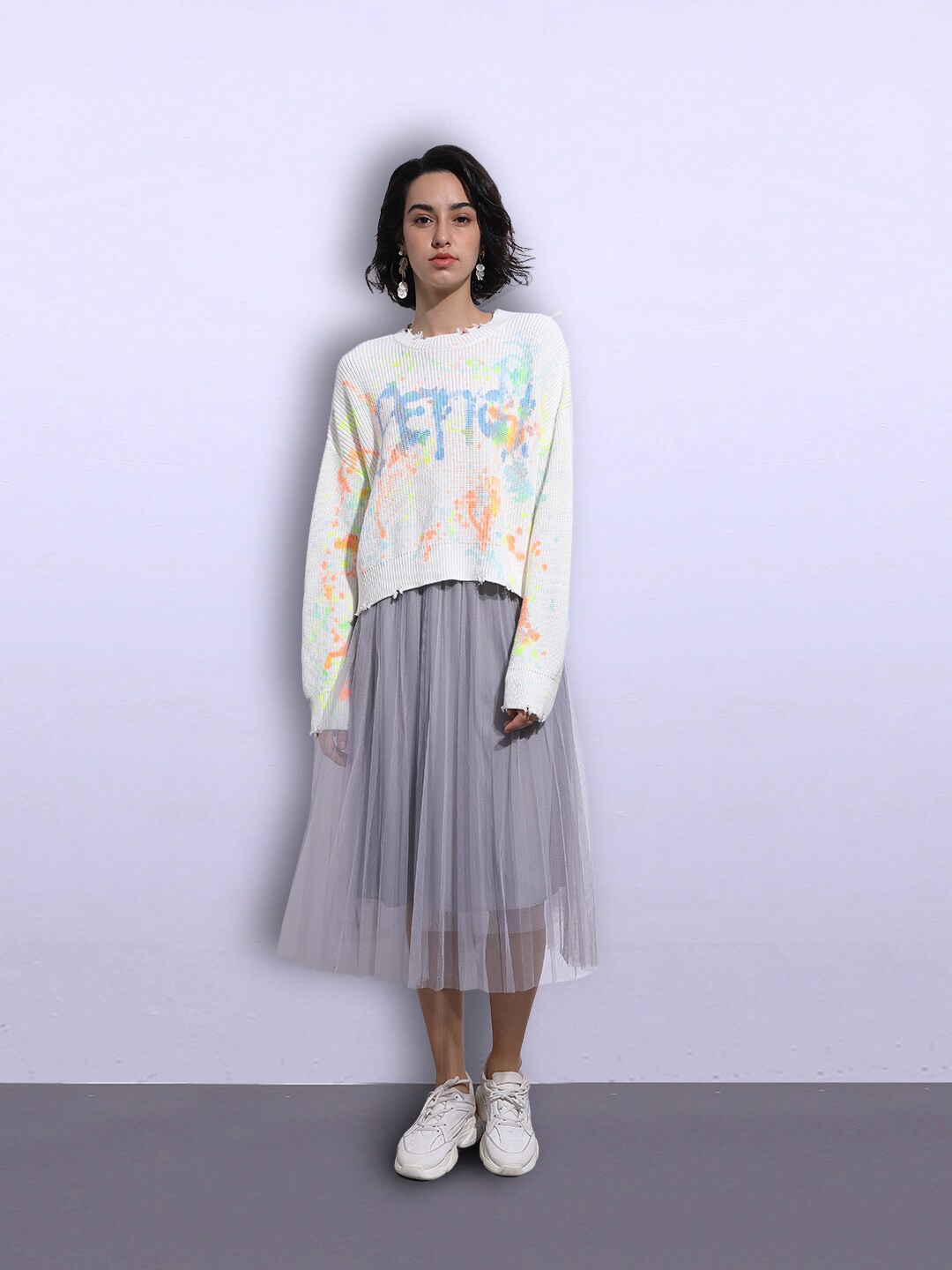 

JC Collection Women White & Orange Printed Pullover
