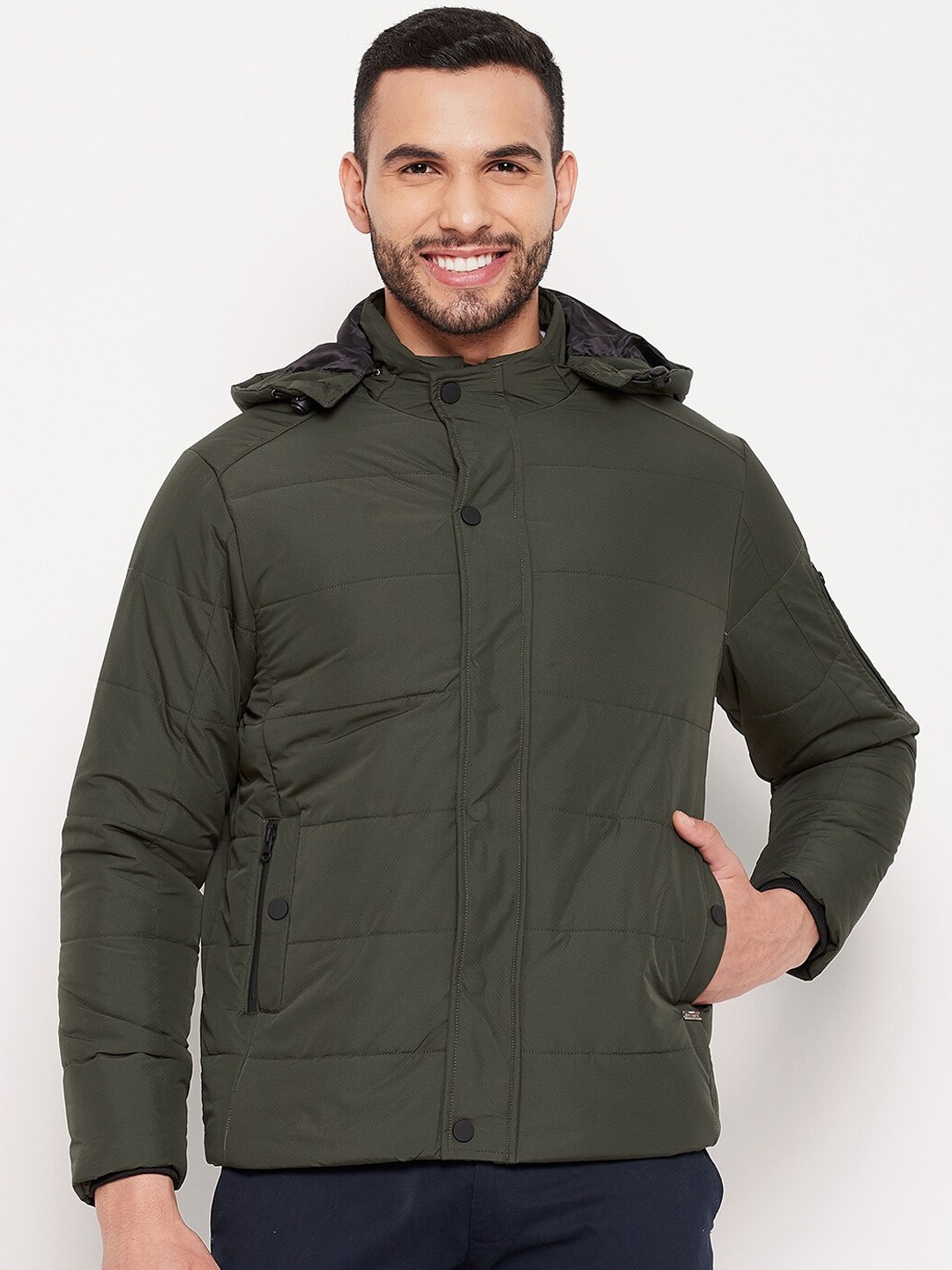 

Duke Men Olive Green Solid Padded Jacket