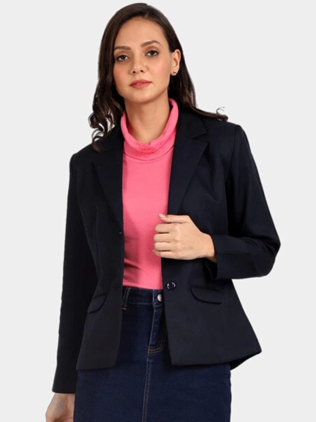 

Next One Women Navy Blue Solid Regular-Fit Single-Breasted Formal Blazer