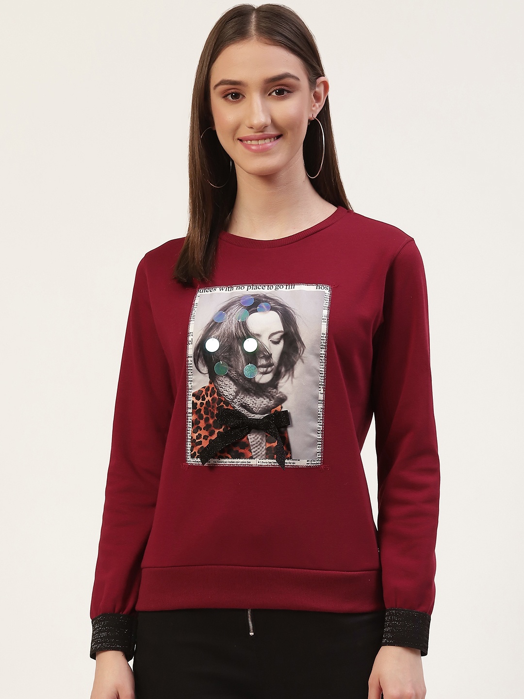 

Monte Carlo Women Maroon Printed Sweatshirt